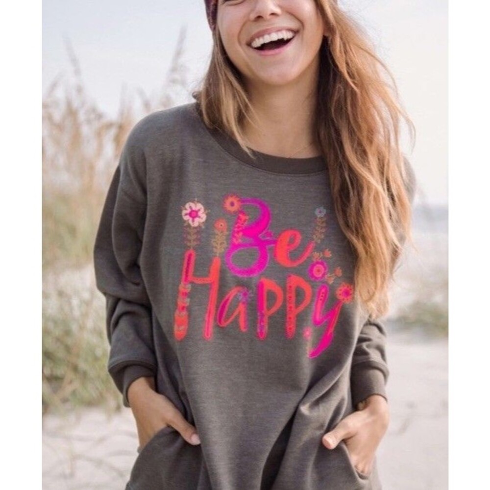 Natural Life Brown Pink Be Happy Comfy Pocket Sweatshirt Size XXXL